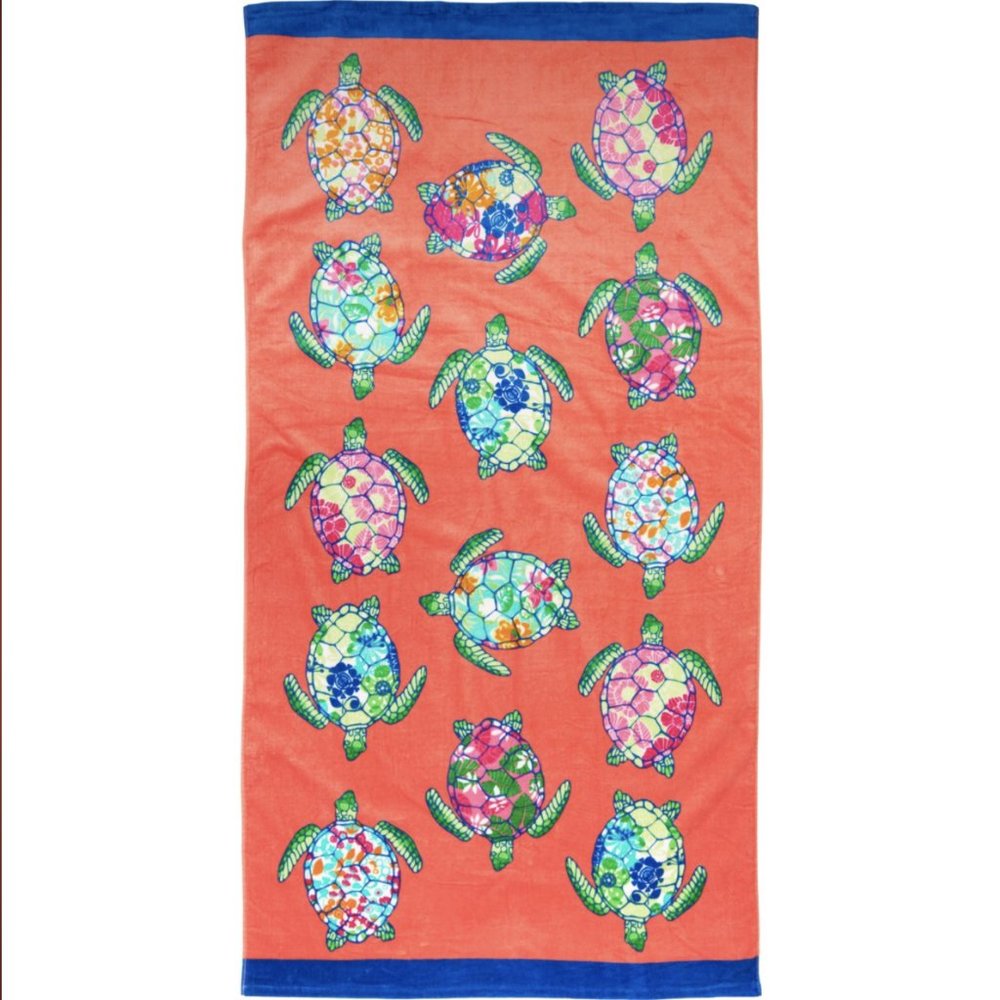 2 pc Cynthia Rowley Sea Turtle Beach Towel Set Hawaiian Tropical Floral Pool Spa - Picture 4 of 15
